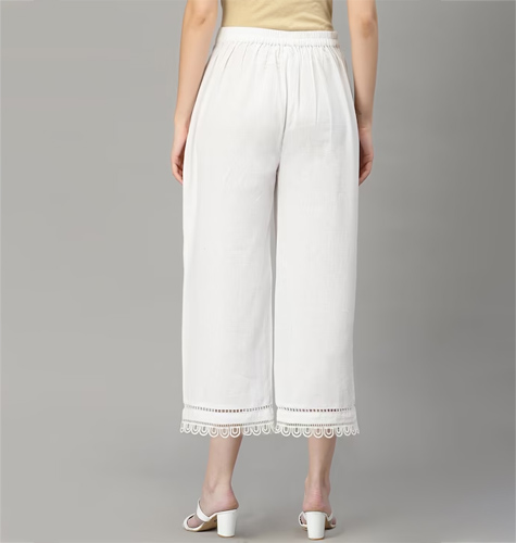 Women White Pure Cotton Palazzos